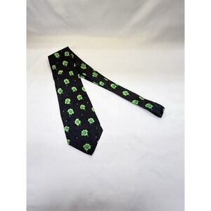 Neck Tie Green Shamrocks On Black St. Patrick's Day Irish 100% Silk